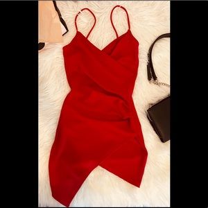 Mini red dress.